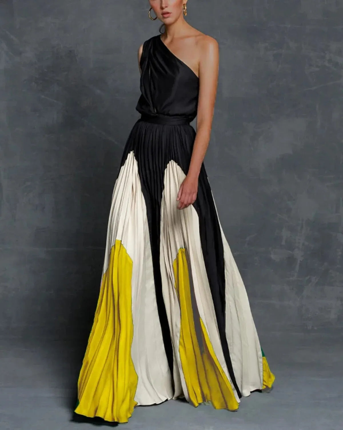 Long Flowy One Shoulder Evening Gown - Nocini