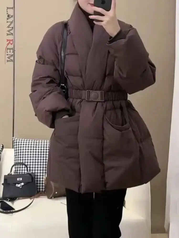 Warm Women's Puffer V-neck Winter Coat