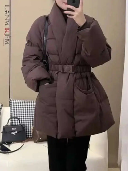 Warm Women's Puffer V-neck Winter Coat