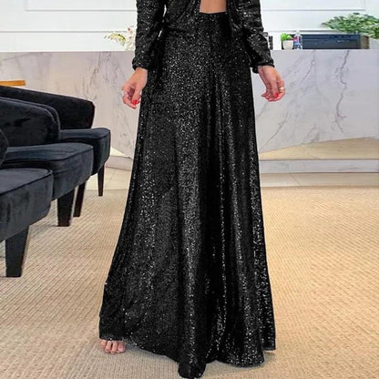 Sparkly Wide Leg Women's High Waist Pants