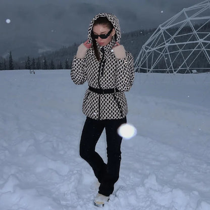 Warm Women's Puffer Coat with Adjustable Waist Belt