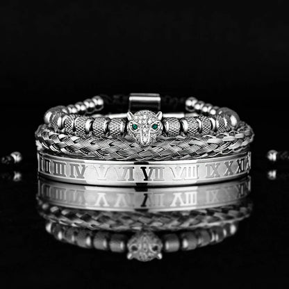 Glittering Panther Charm Beaded Cuff Bracelet Set