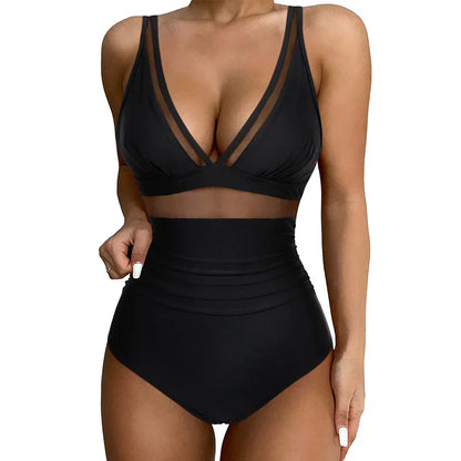 Women's Slimming Swimsuit with Mesh Panels and High Legs