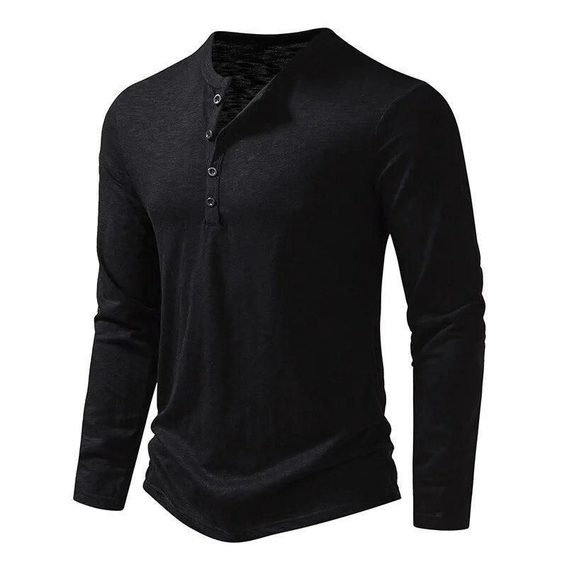 Relaxed Fit Plain Henley Shirt for Men
