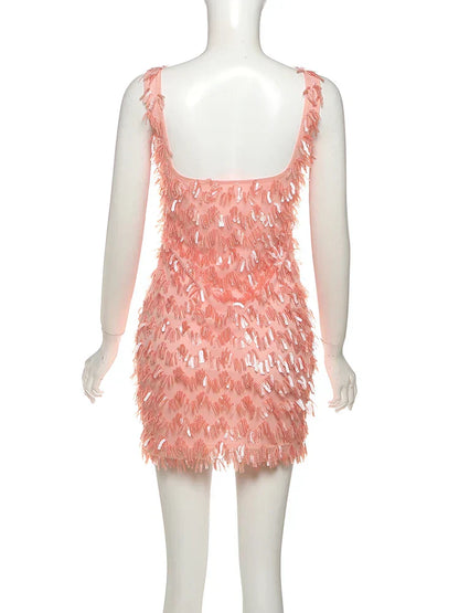 Sexy Feather Trim Party Dress for Women
