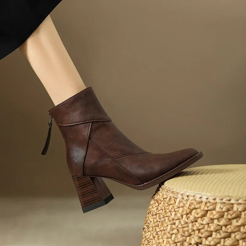 Low Heel Ankle Boots Square Toe Block Heels - Nocini