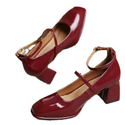 Elegant Low Heel Ankle Strap Shoes