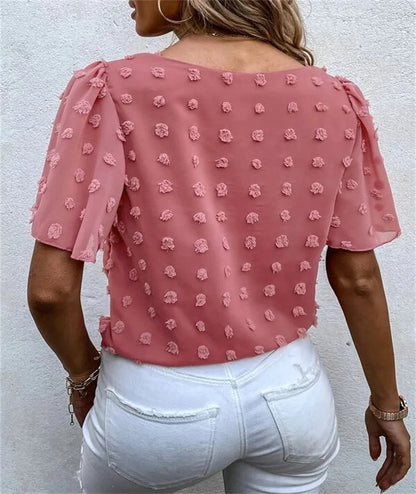 Ladies' Casual Floral Ruffle Top with Side Tie