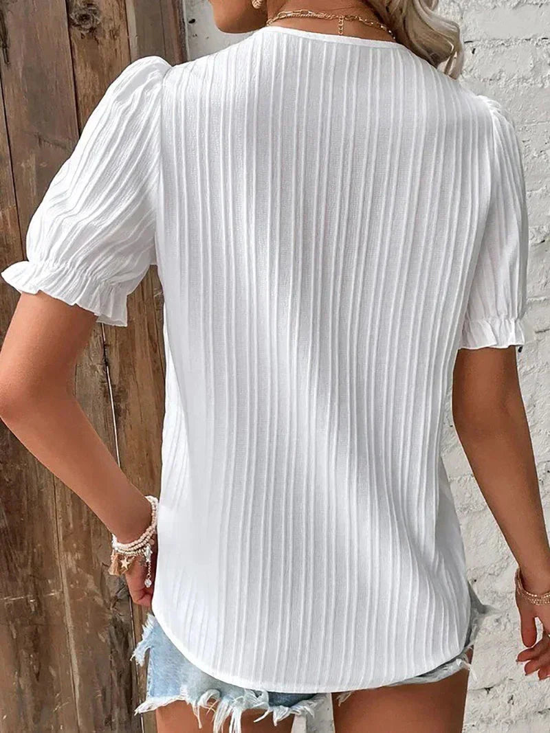 Ladies' Floral Blouse with Ruffles and Bell Sleeves