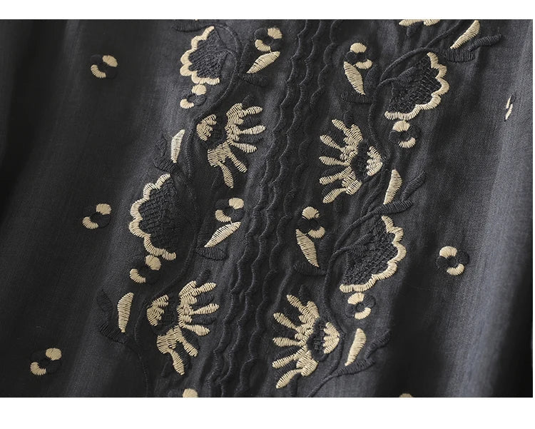 Casual V-Neck Shirt with Delicate Embroidery Details