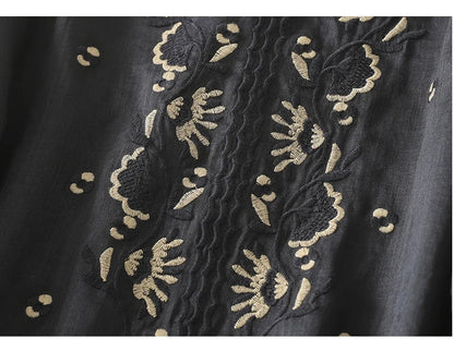 Casual V-Neck Shirt with Delicate Embroidery Details