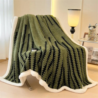 Contemporary Flannel Blanket With Plush Sherpa Fleece