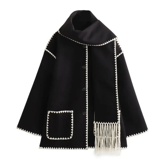 Casual Fit Coat with Scarf, Knee Length Winter Coat - Nocini