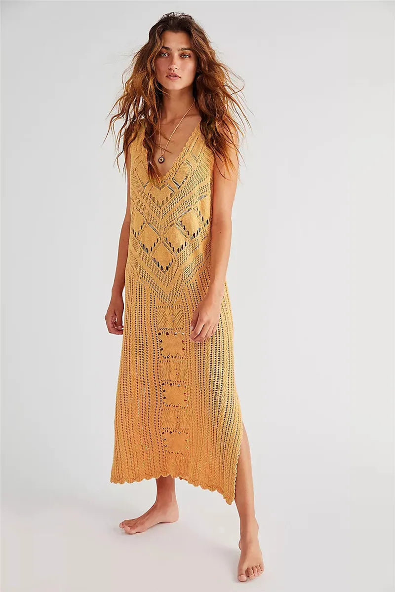 Casual V-neck Mesh Midi Dress for Women - Nocini