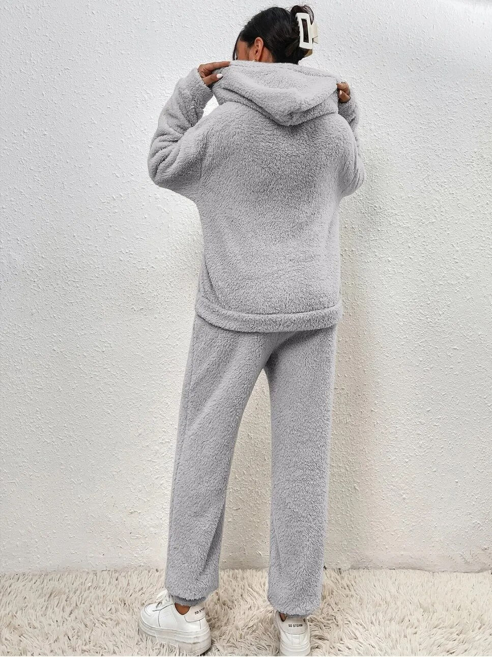 Soft Fleece Teddy Hooded Jumpsuit for Lounge Relaxation