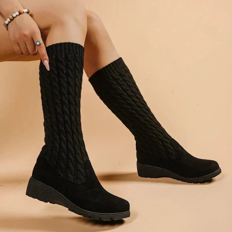 Comfortable Cable Knit Mid Calf Boots for Women - Nocini