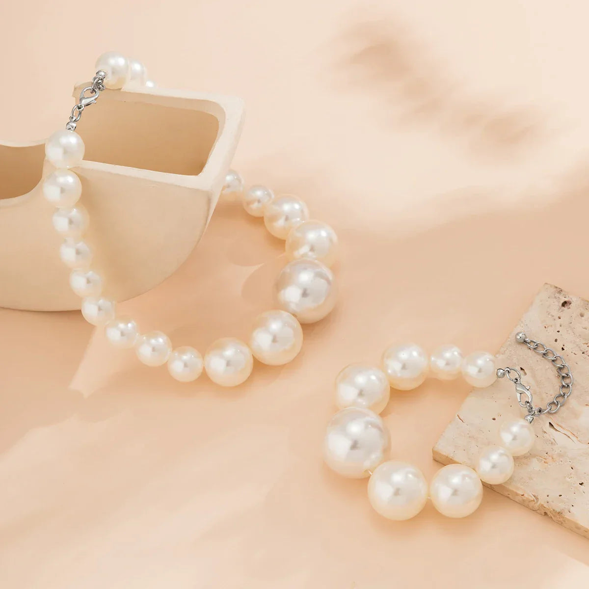 Elegant White Pearl Layered Necklace Set