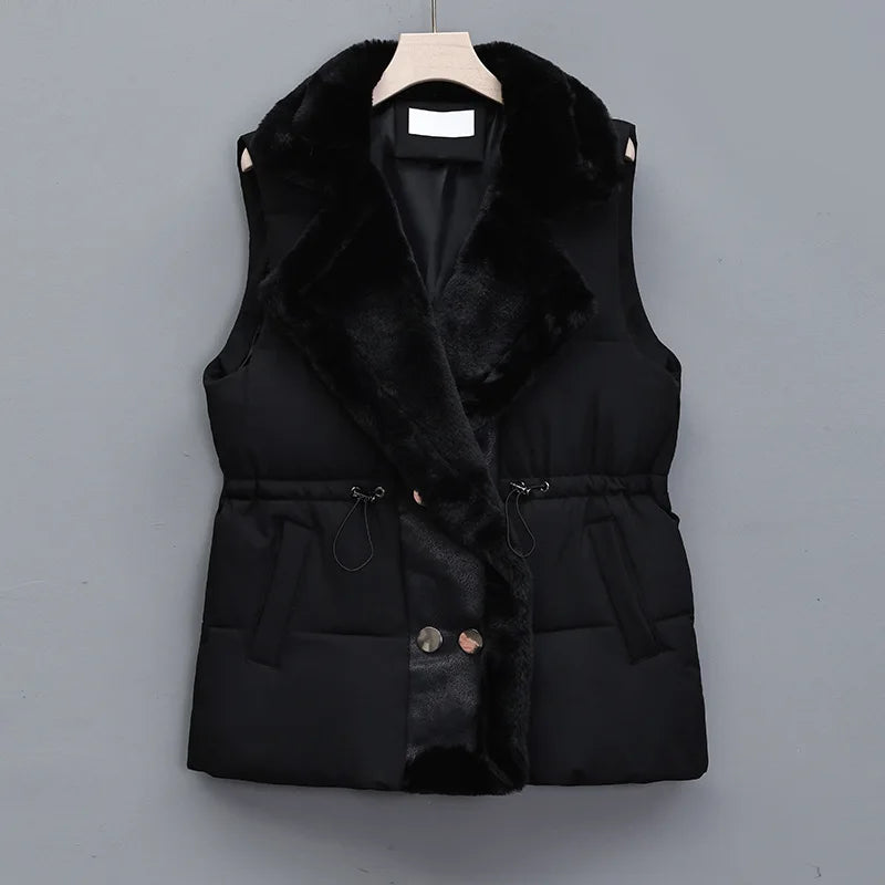Warm Padded Vest with Fur Trim and Hood