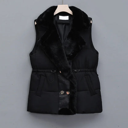 Warm Padded Vest with Fur Trim and Hood