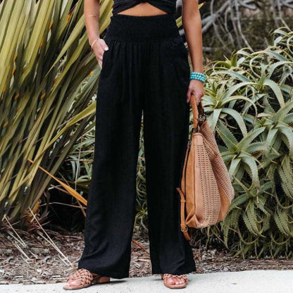 Relaxed Fit Women's Wide Leg Elastic Pants