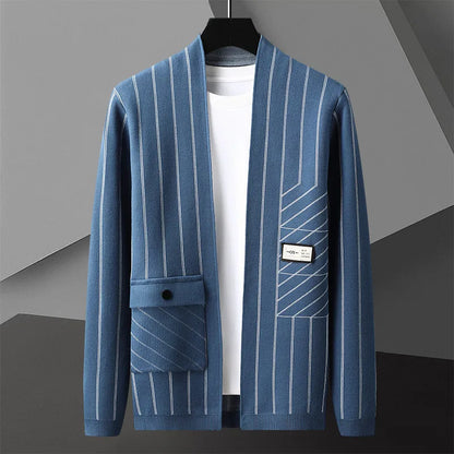 Casual Striped Cardigan with Pocket Details