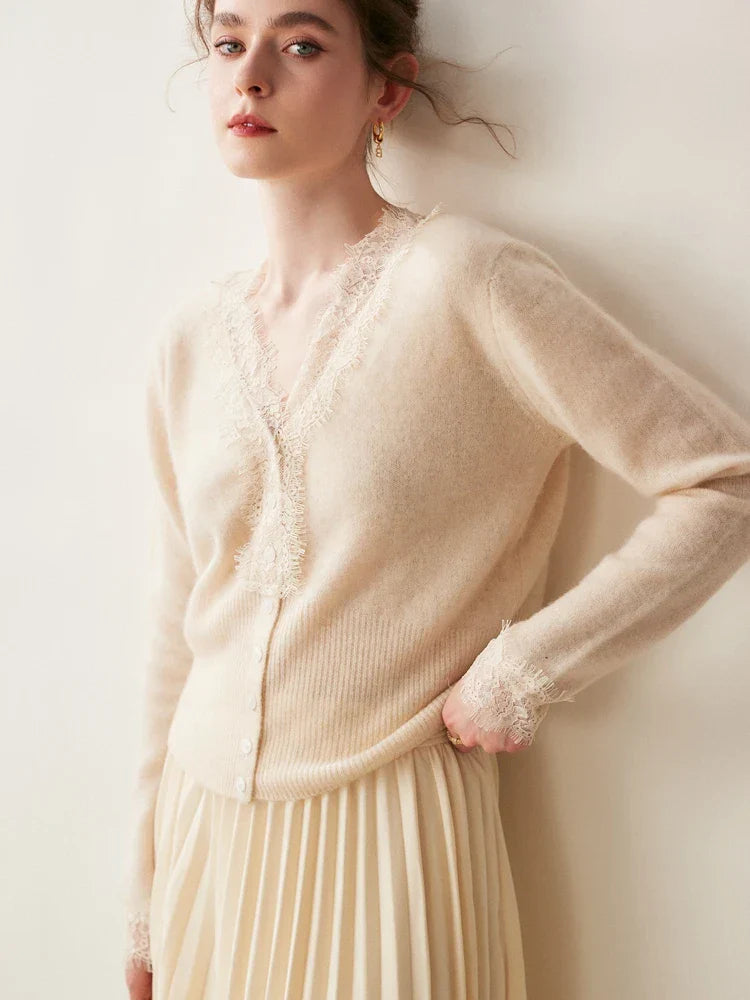 Feminine Lace Cardigan with Button Front