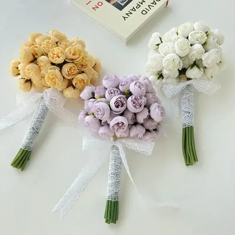 Classic Silk Peony Bouquet With Glass Vase