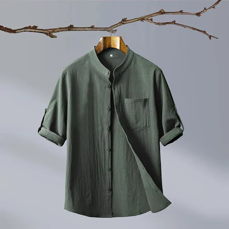 Casual V Neckline Shirt with Rounded Bottom Hem