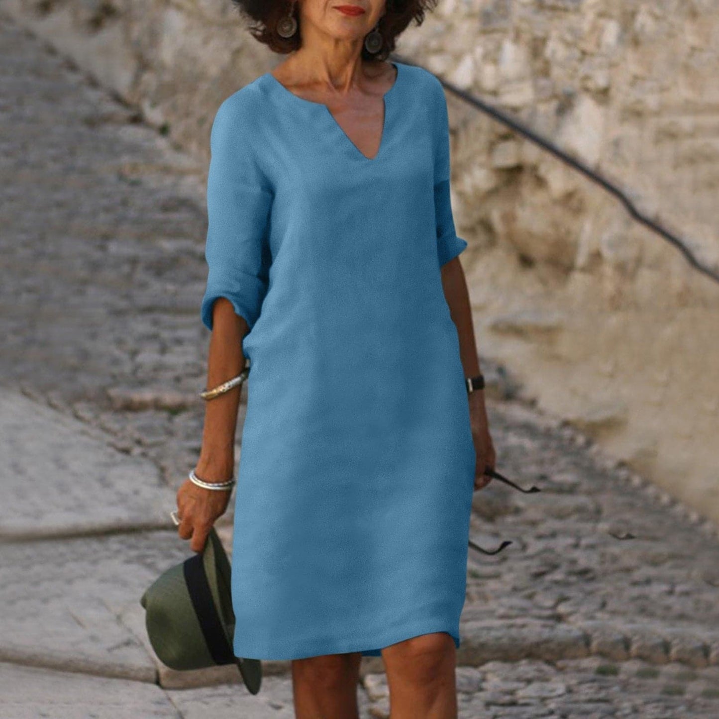Casual V-Neck Short Sleeve Midi Dress