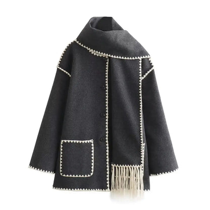 Casual Fit Coat with Scarf, Knee Length Winter Coat