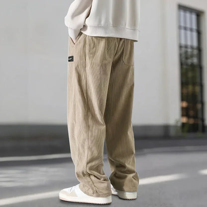 Men's Classic Fit Ribbed Trousers with Elastic Waist