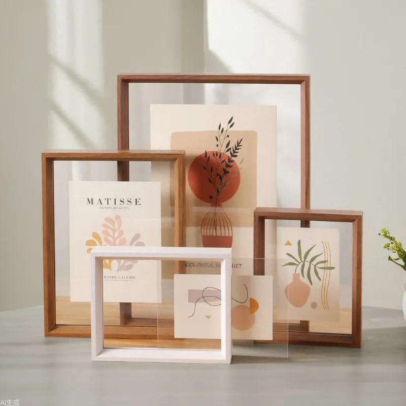 Simple Wooden Double Picture Frame Acrylic Glass - Nocini