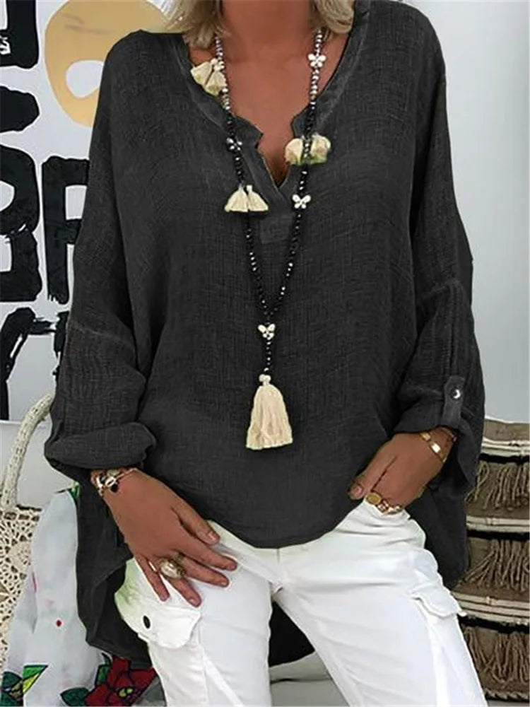 Ladies' Classic V-Neck Shirt with Relaxed Fit Sleeves