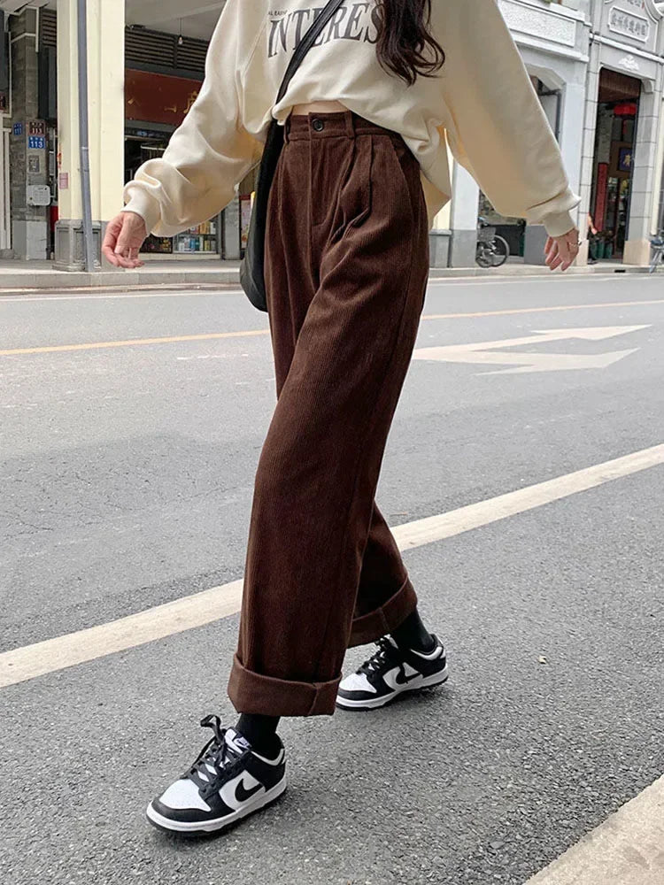 Comfortable High Waist Corduroy Pants for Women