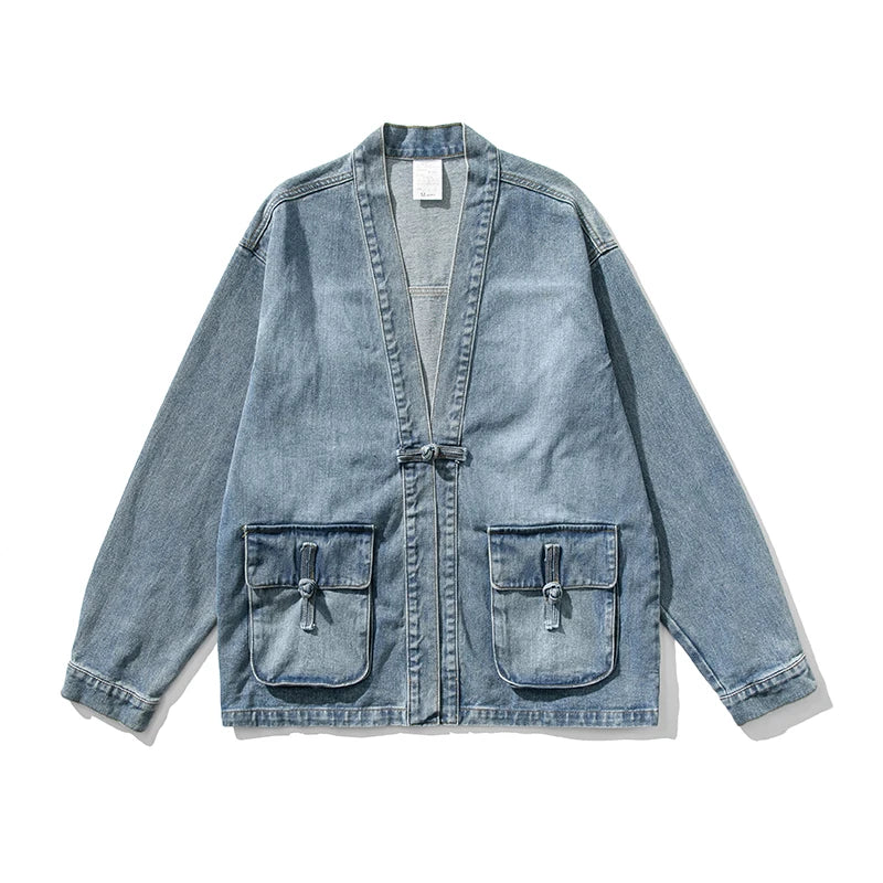Classic Blue Distressed Kimono Jacket