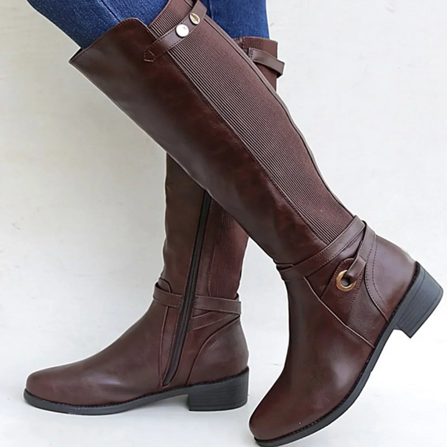 Avery | Women's Chic Tall Leather Block Heel Boots