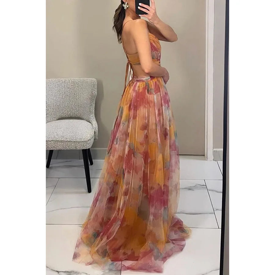 Elegant Ladies Flower Party Dress with Cut Out Detail