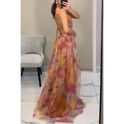 Elegant Ladies Flower Party Dress with Cut Out Detail