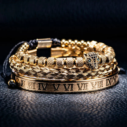 Glittering Panther Charm Beaded Cuff Bracelet Set