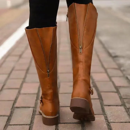 Brown Leather Tall Riding Boots for Women