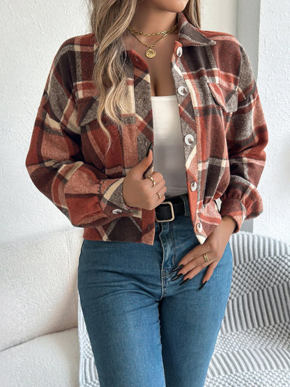 Short Plaid Denim Jacket - Nocini