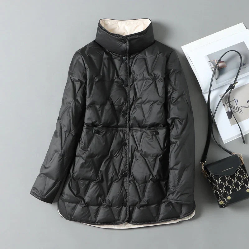 Warm Padded Down Coat with Button Pockets - Nocini