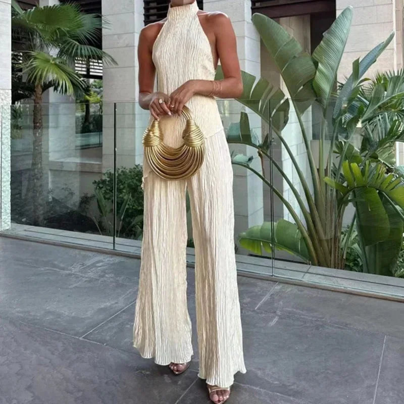 Women's Backless Jumpsuit Wide Leg Comfortable Summer Dress - Nocini