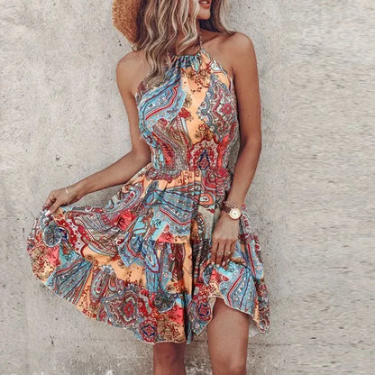 Casual Halter Neck Summer Mini Dress