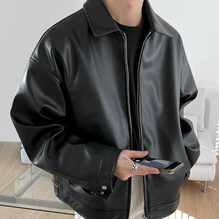 Large Men's Leather Bomber Coat