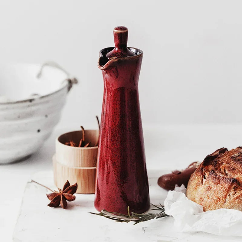 Modern Glossy Ceramic Oil Dispenser With Easy-Grip Lid
