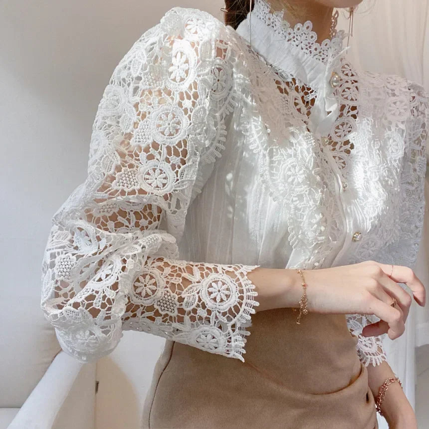 Delicate Lace Trim Women's Blouse