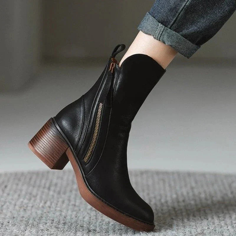 Chic Buckle Ankle Boots for Women - Comfortable Low Heel