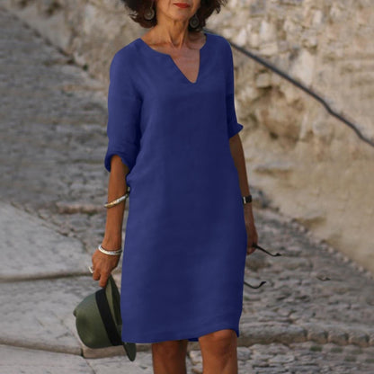 Casual V-Neck Short Sleeve Midi Dress