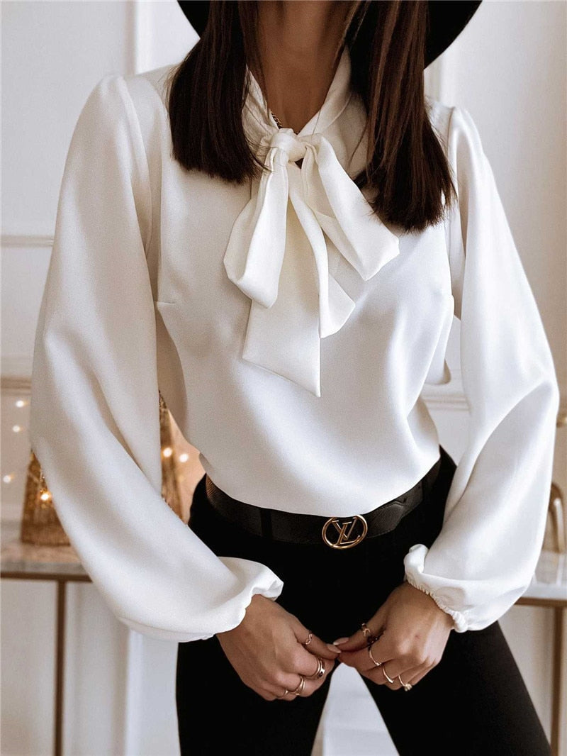 Feminine Ruffled Neck Long Sleeve Women's Blouse - Nocini